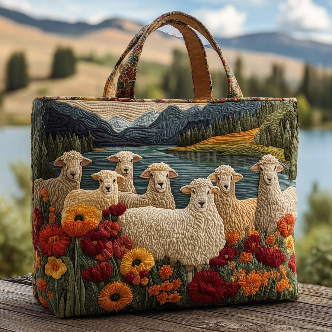 Women's Bag with Sheep by the Lake – Two Sizes
