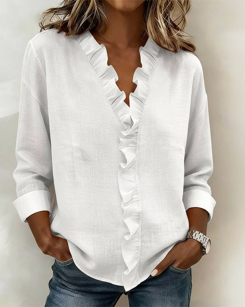 Beatriz - Ruffled Blouse with V-Neck