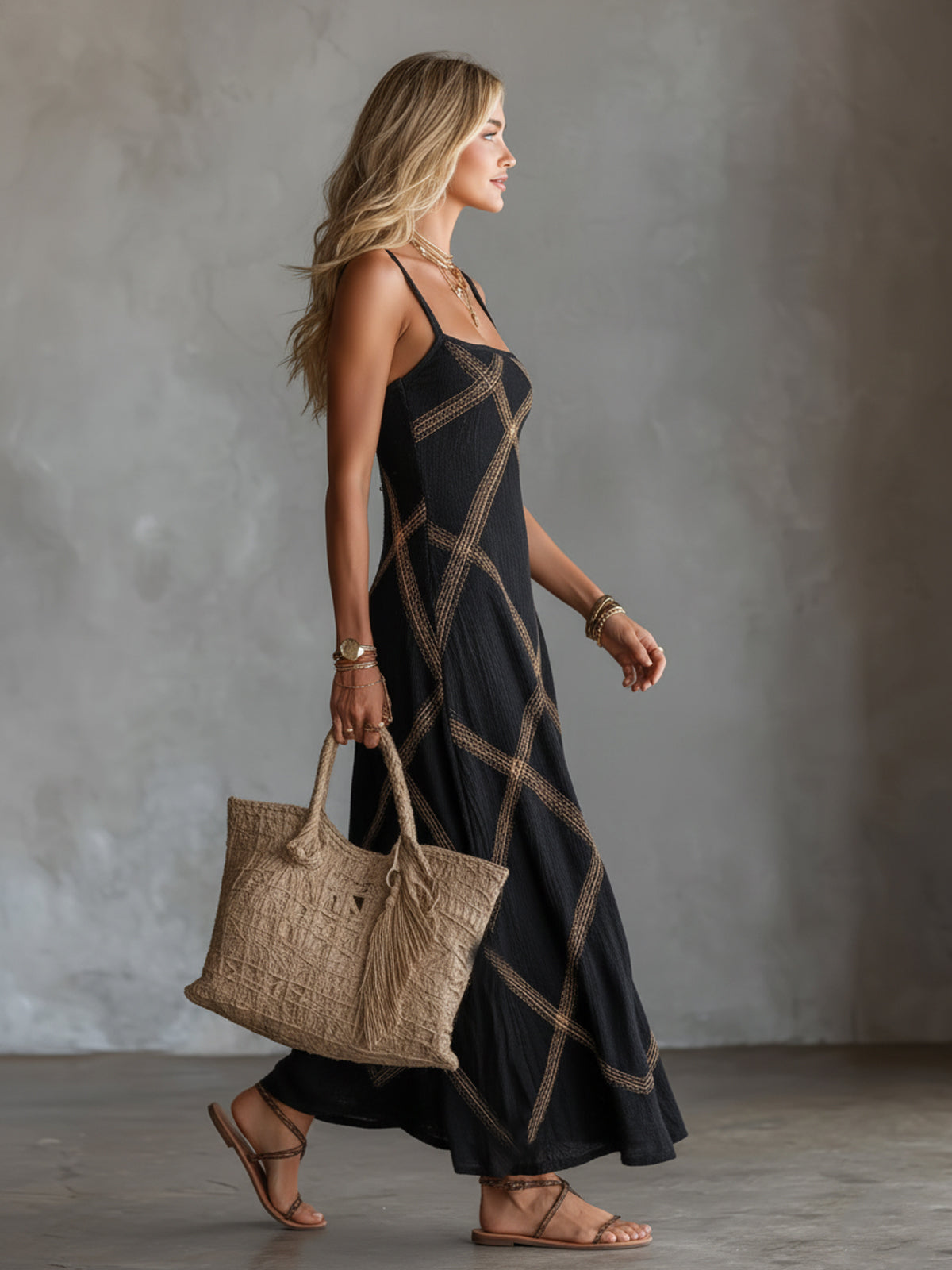 Vittoria – Black Camel Geometric Dress