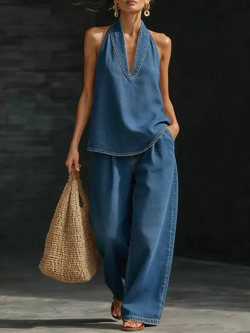 TERESINA | LONG FLUID SUIT WITH V-NECK