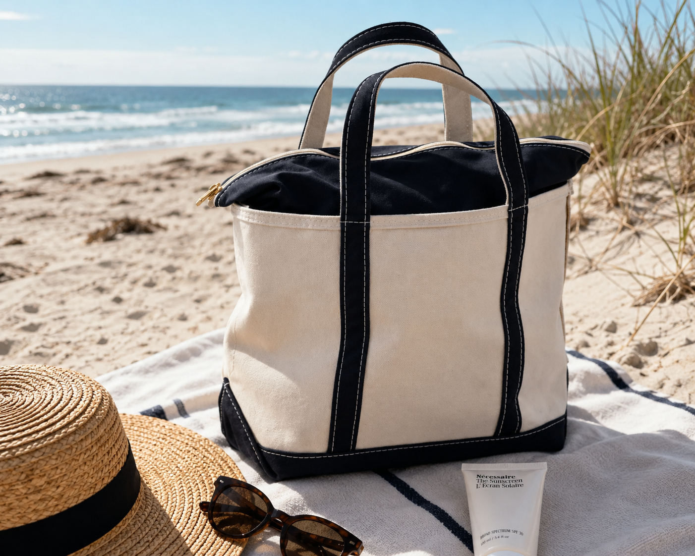 Canvas Beach Bag – Tote with Zip Closure for Women