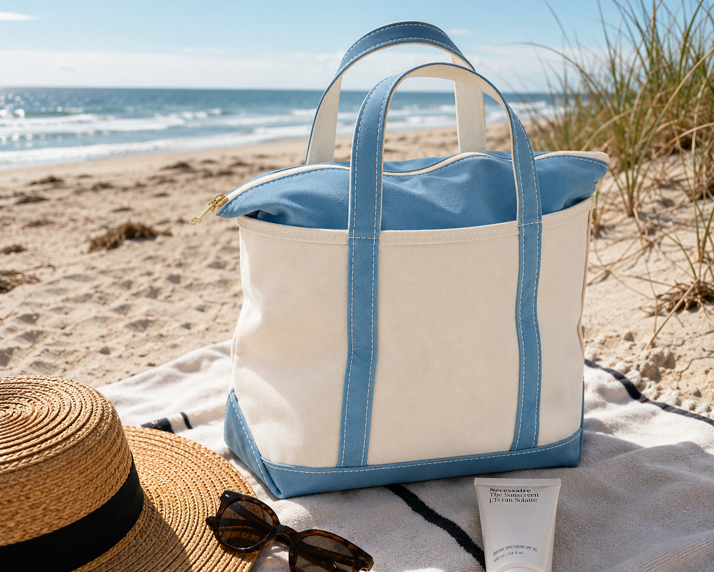 Canvas Beach Bag – Tote with Zip Closure for Women