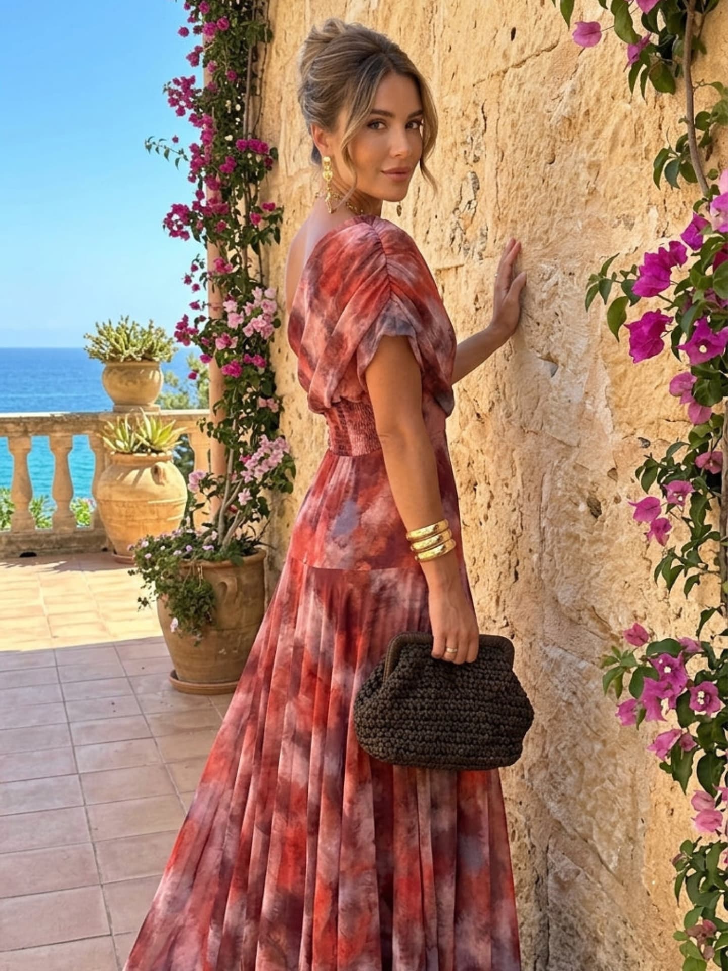 Long Dress with Dropped Shoulder Watercolour