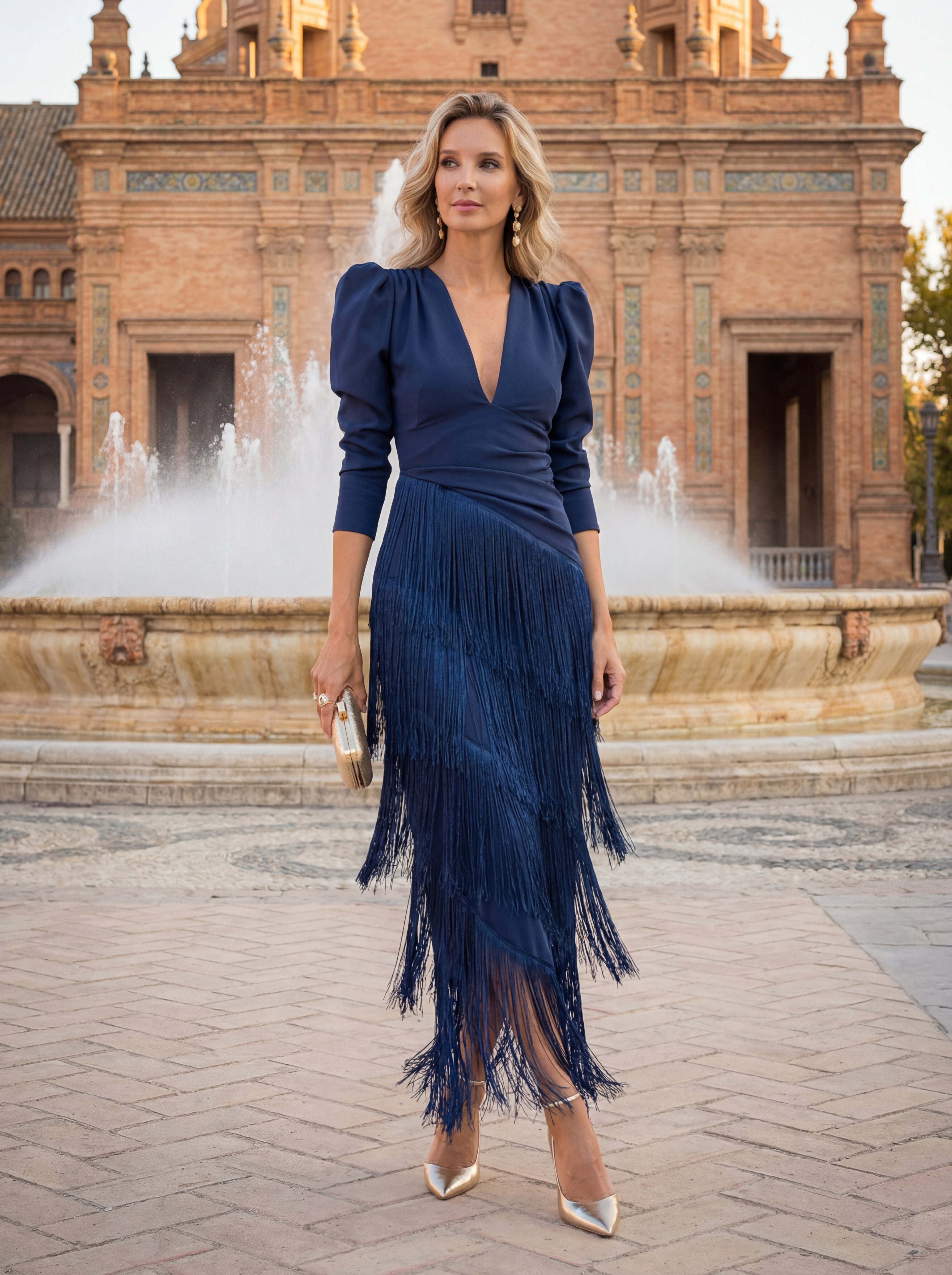 Elegant Fringed Flared Dress - Maison Claire et Sylvie