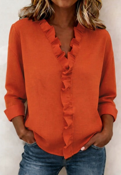 Beatriz - Ruffled Blouse with V-Neck