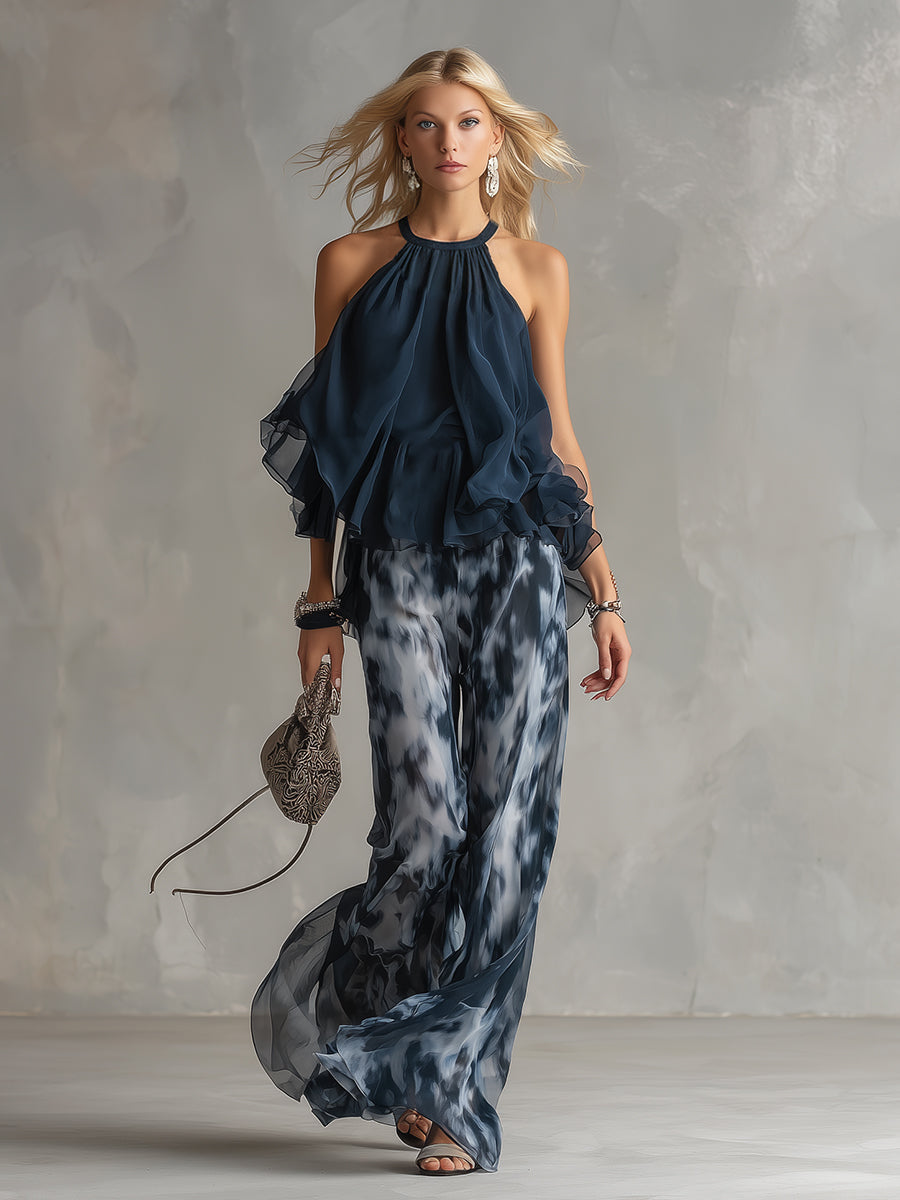 Elisa | Elegant and lightweight set with fluid top and wide trousers