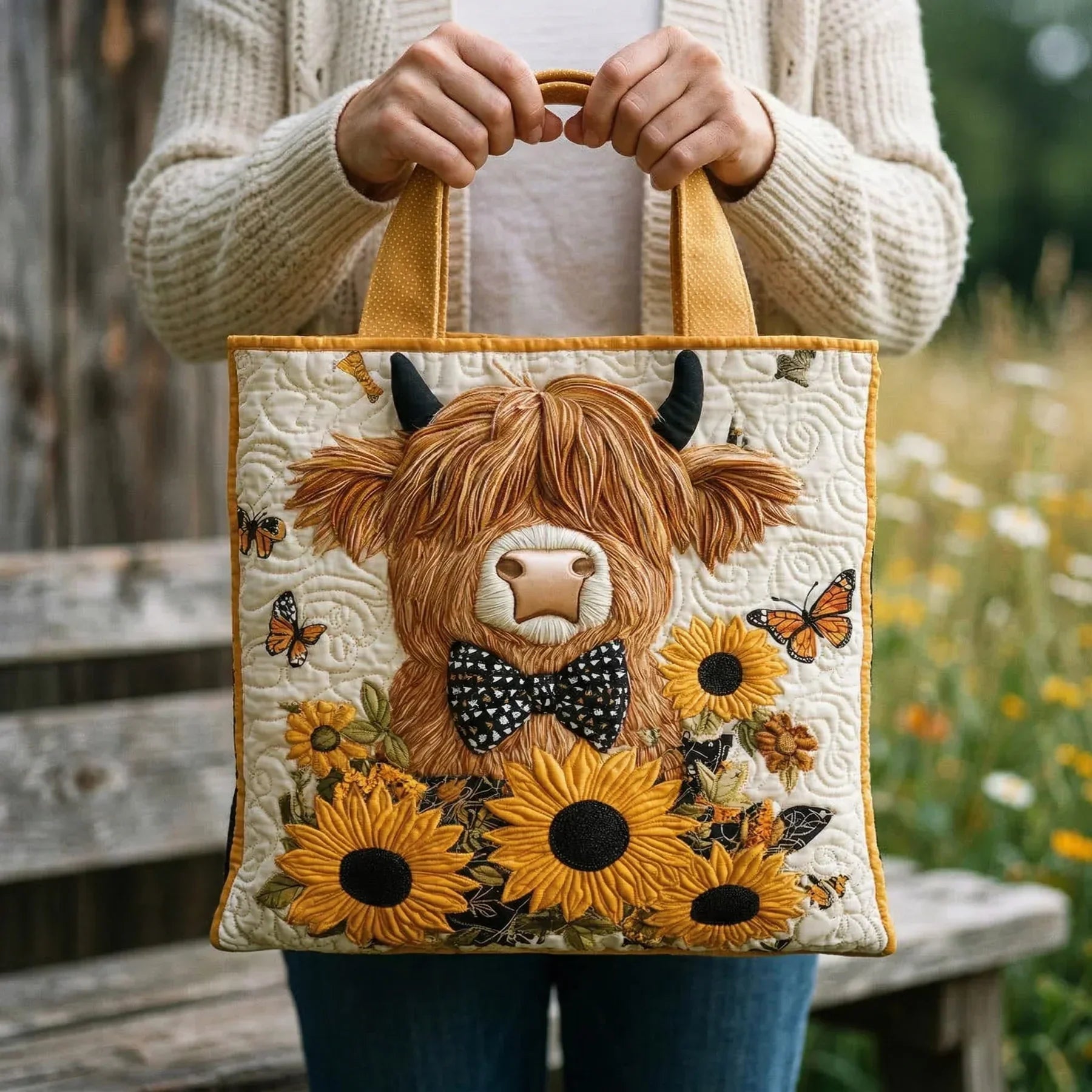 Crafted Bag with Cow and Sunflowers – Gift Idea
