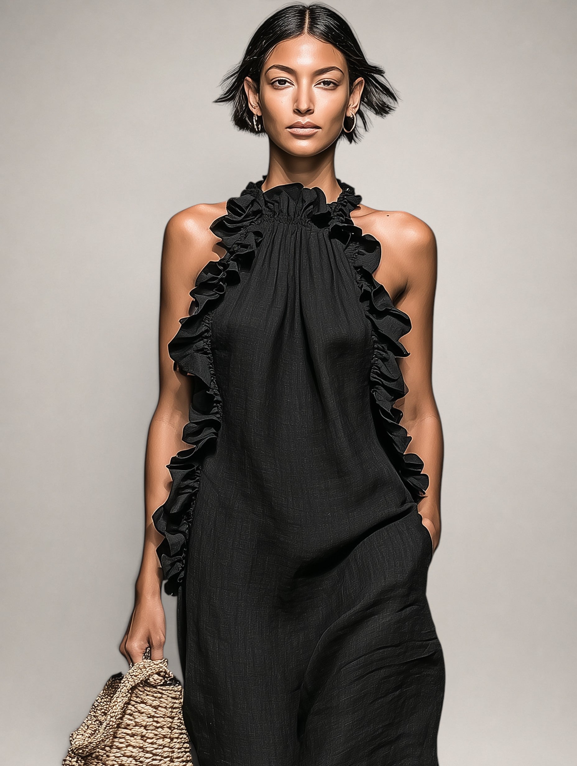Helene | Vestido maxi sin mangas de lino con volantes