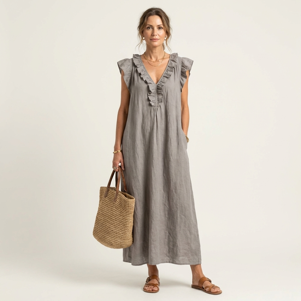 JOSETTE | ELEGANT RUFFLE V-NECK MAXI DRESS