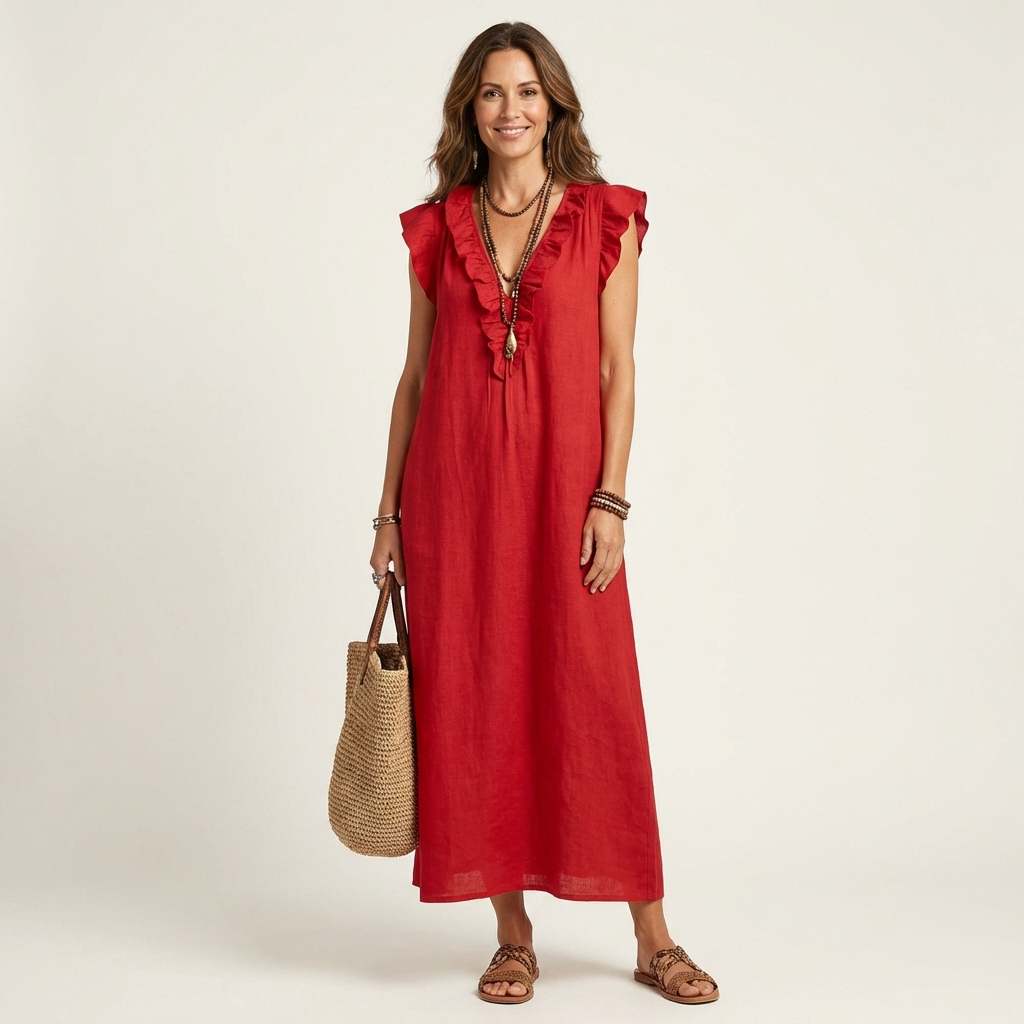 JOSIE | ELEGANT RUFFLE V-NECK MAXI DRESS