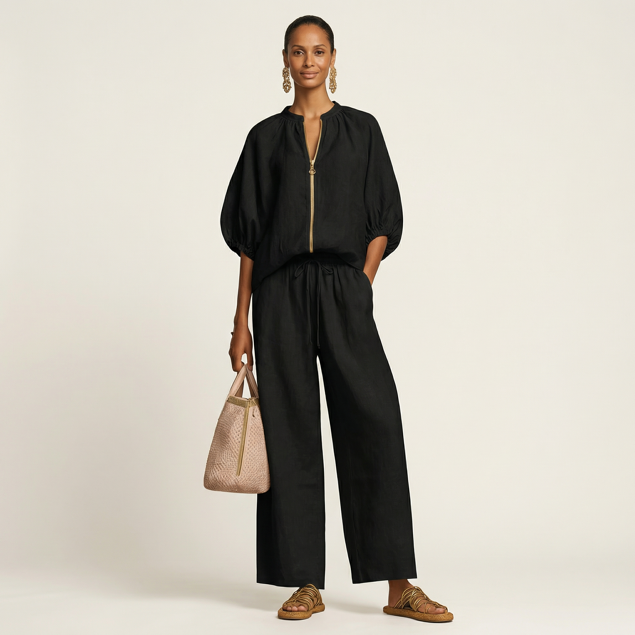 AURELIE | ZIPPER-FRONT PUFF SLEEVE SET