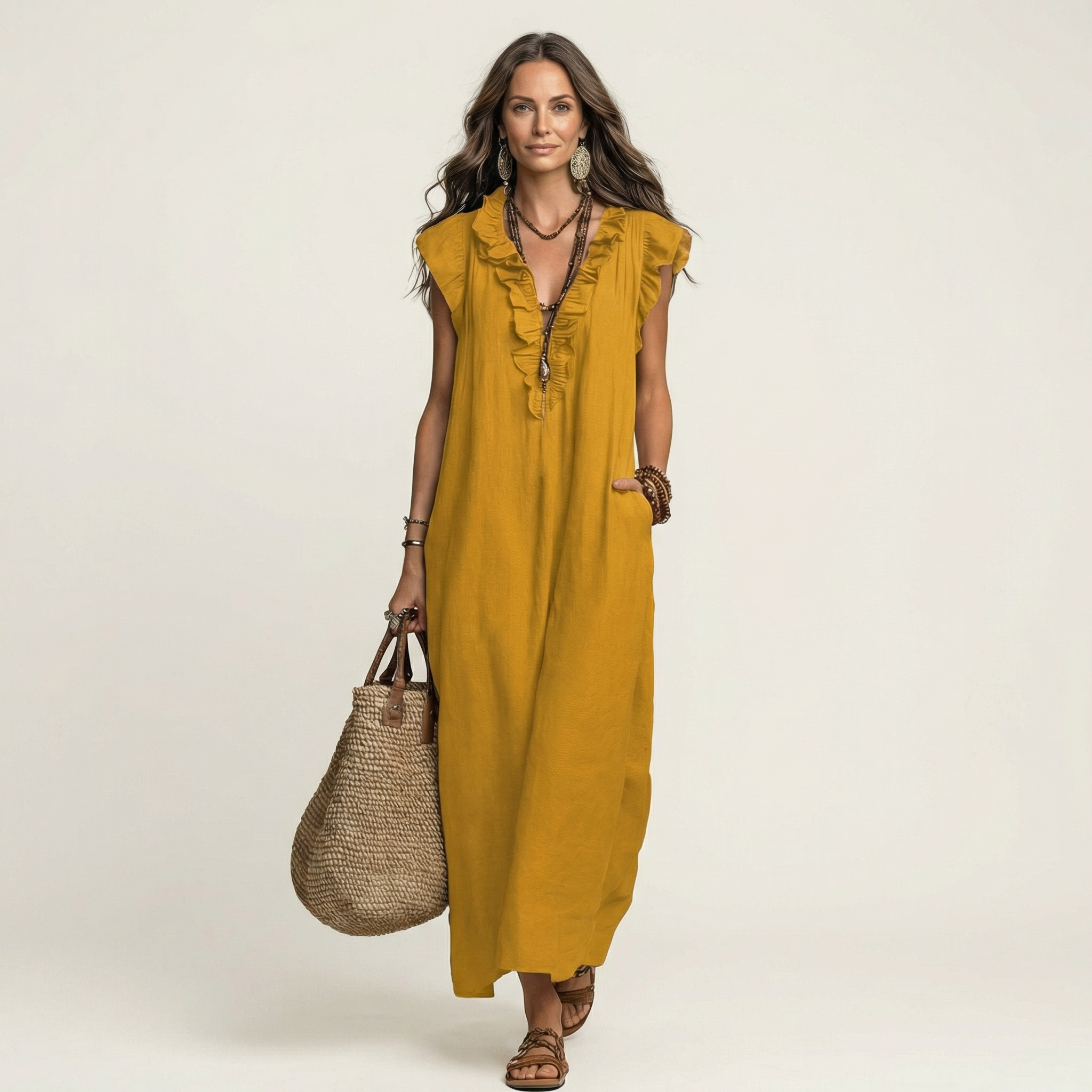 JOSIE | ELEGANT RUFFLE V-NECK MAXI DRESS