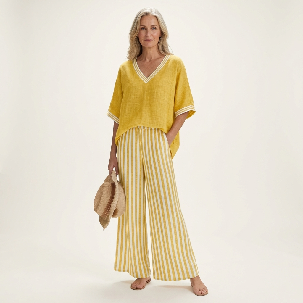 GISELLE | V-NECK VARSITY TOP & STRIPE WIDE-LEG SET
