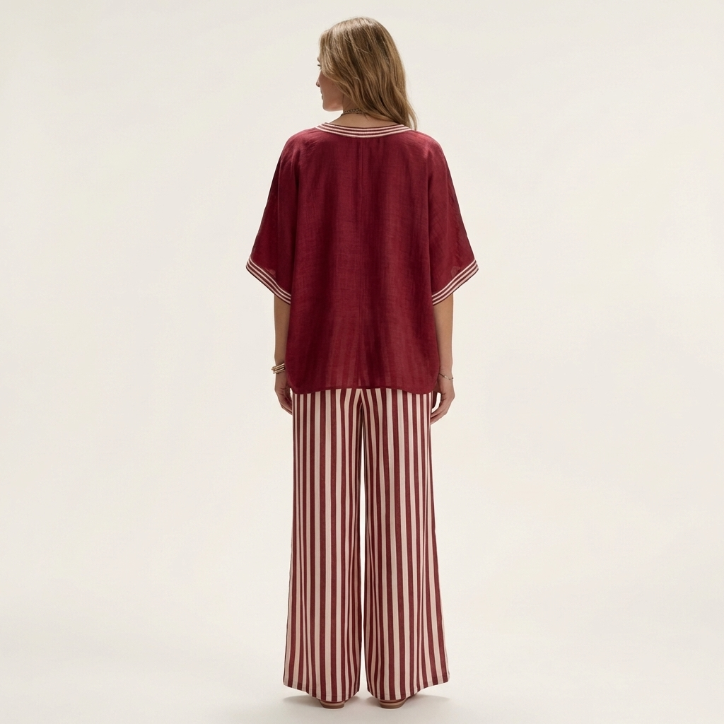 GISELLE | V-NECK VARSITY TOP & STRIPE WIDE-LEG SET