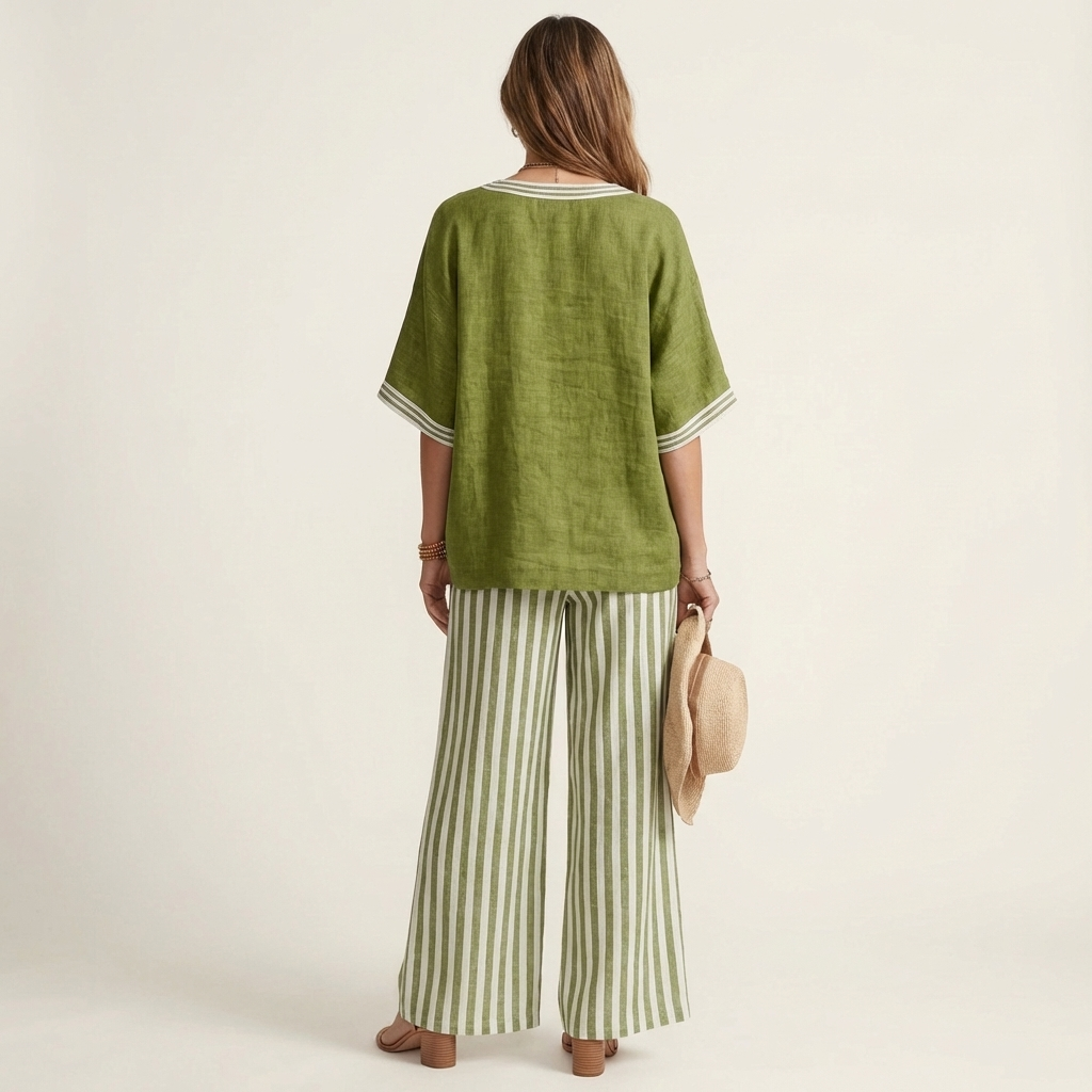 GISELLE | V-NECK VARSITY TOP & STRIPE WIDE-LEG SET