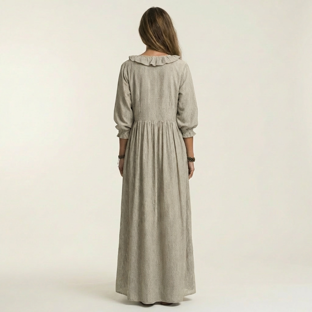 PALOMA | RUFFLE V-NECK STRIPED LANTERN-SLEEVE MAXI DRESS