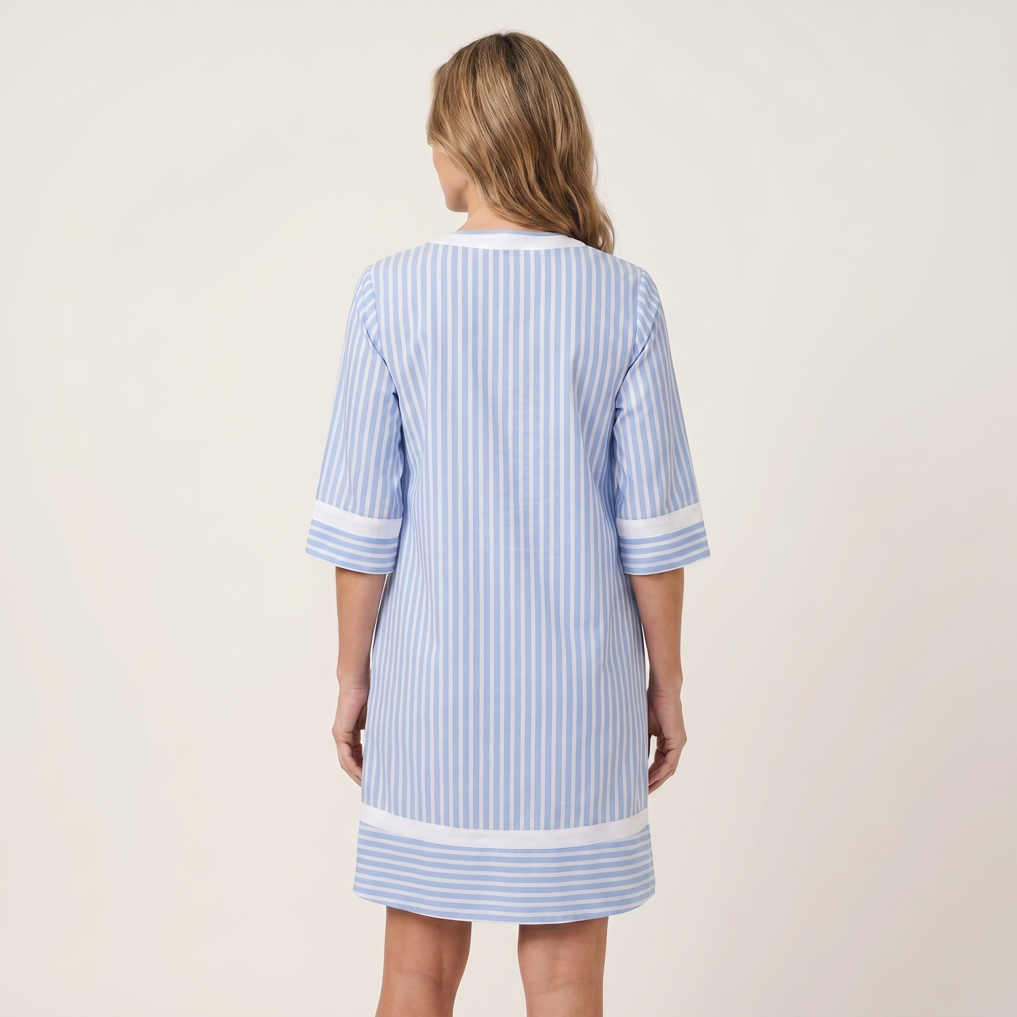 SOLVEIG | CONTRAST-TRIM STRIPE V-NECK COTTON SHIFT DRESS