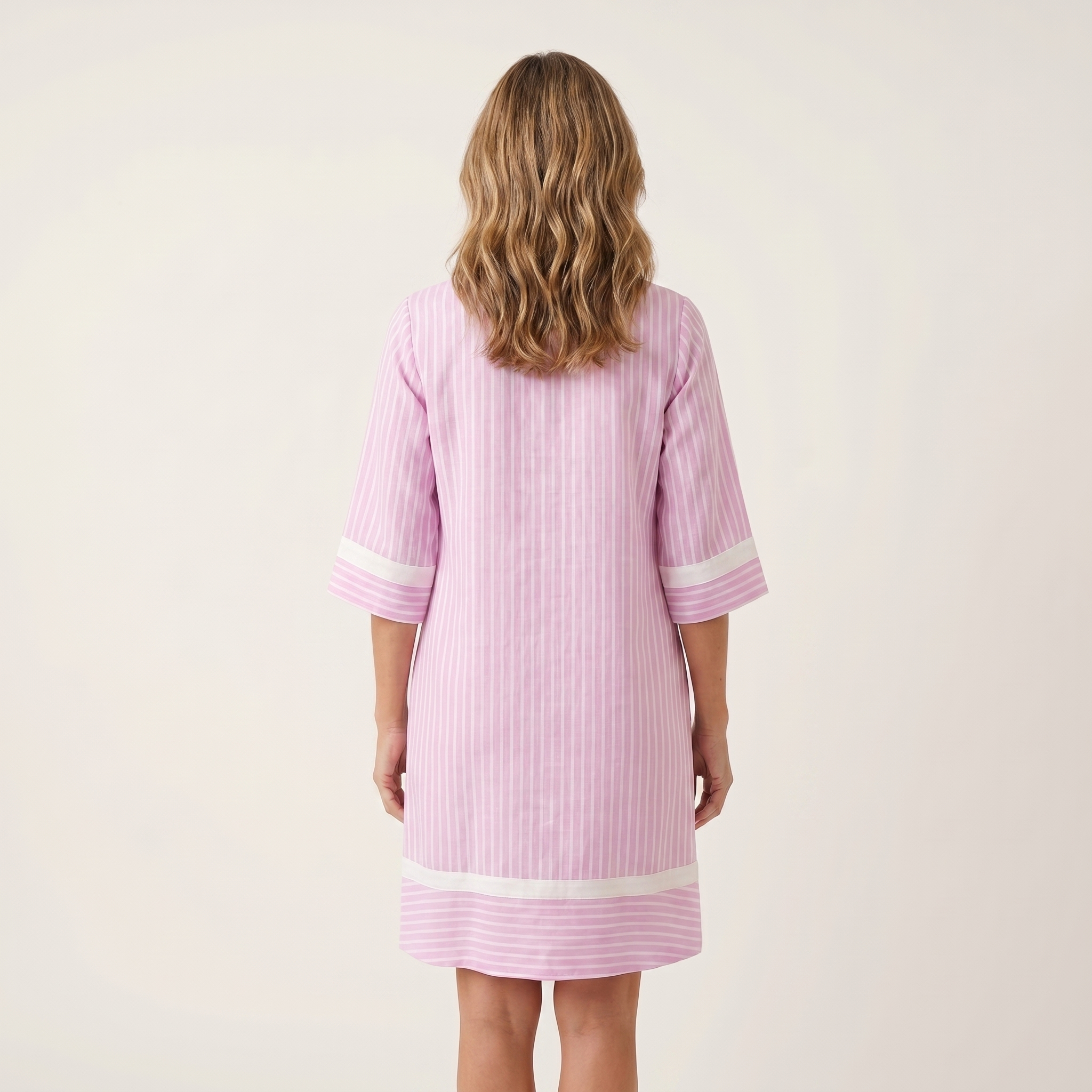 SOLVEIG | CONTRAST-TRIM STRIPE V-NECK COTTON SHIFT DRESS