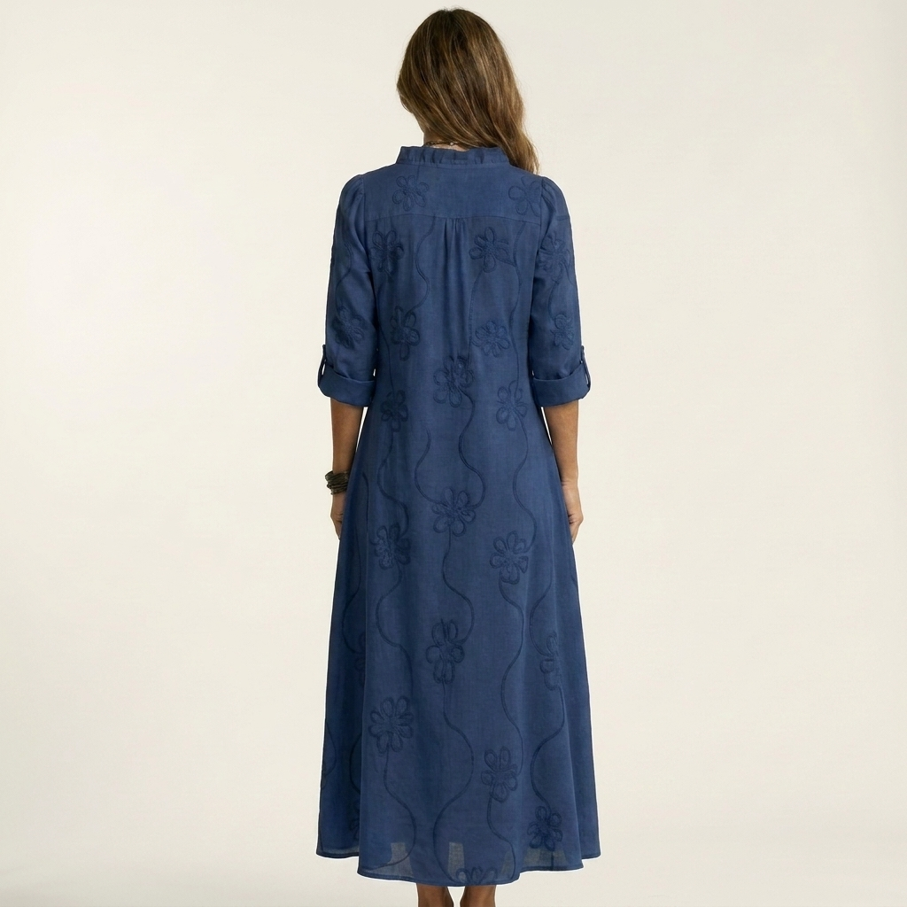 ODALYS | MAXI DRESS WITH TONAL FLORAL EMBROIDERY
