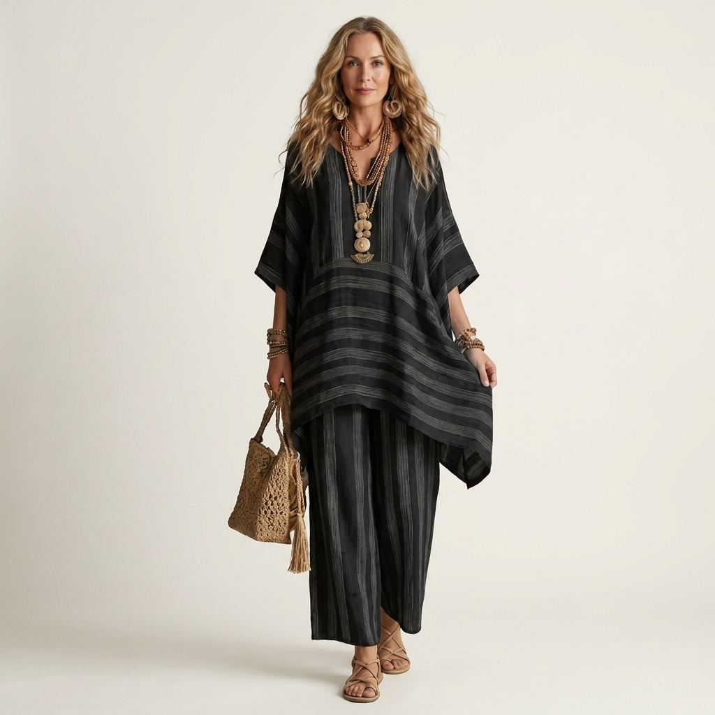SASHA | TWO-PIECE STRIPED COTTON-LINEN SET
