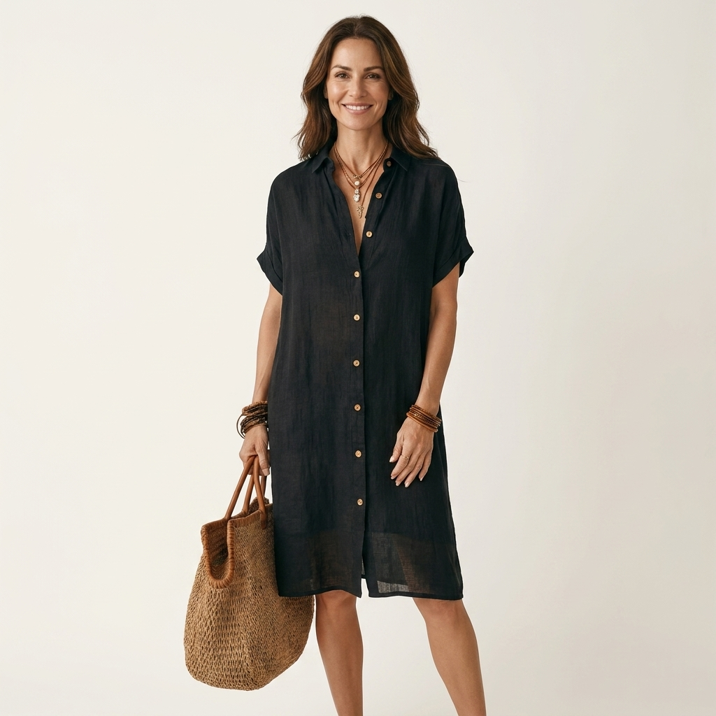 FLORENTINE | COTTON-LINEN MIDI SHIRT DRESS WITH ROLLED CUFFS