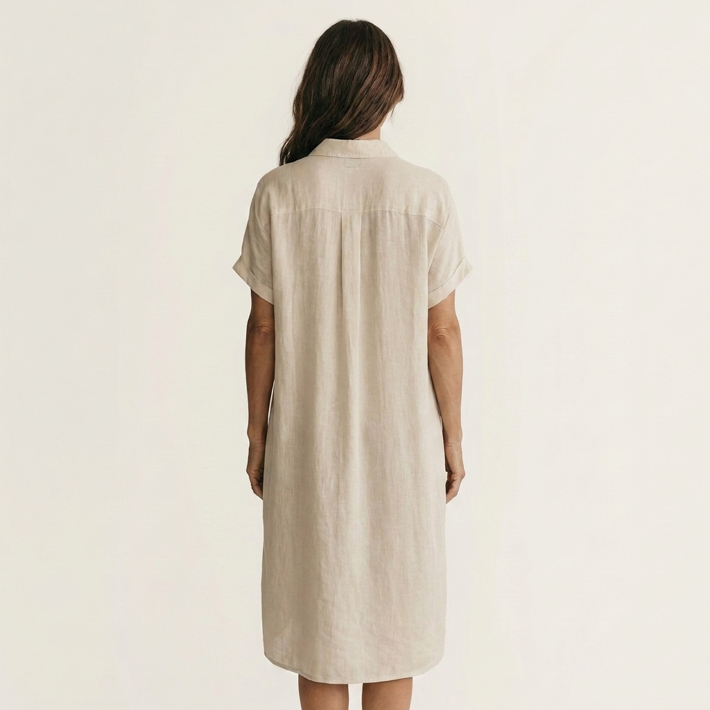 FLORENTINE | COTTON-LINEN MIDI SHIRT DRESS WITH ROLLED CUFFS