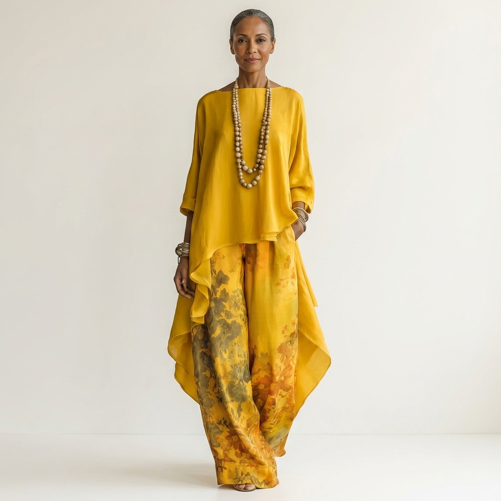 AVALYN | COTTON-SILK TWO-PIECE SET WITH ASYMMETRIC TUNIC