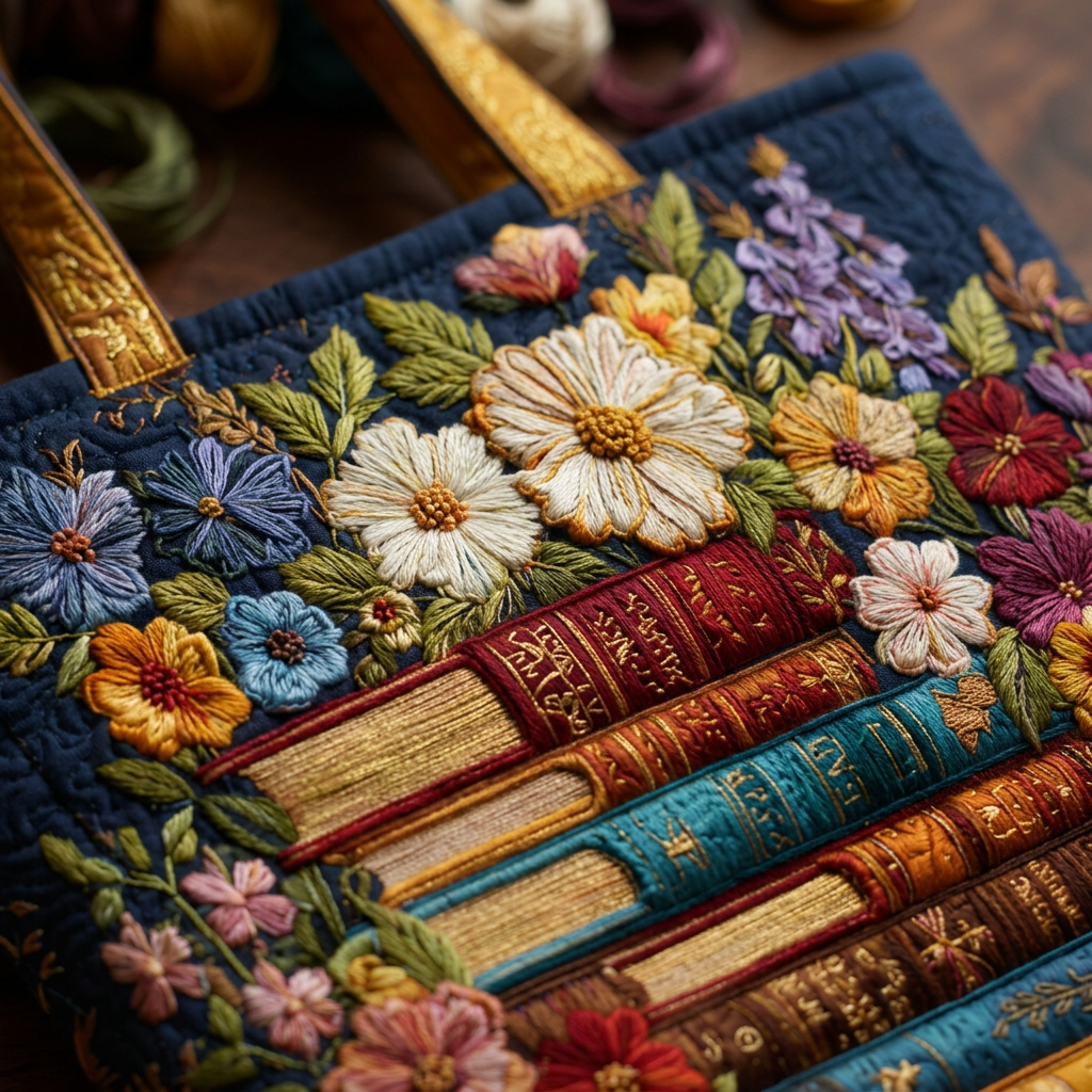 Quilted Bag with Floral Print and Books – For Book Lovers