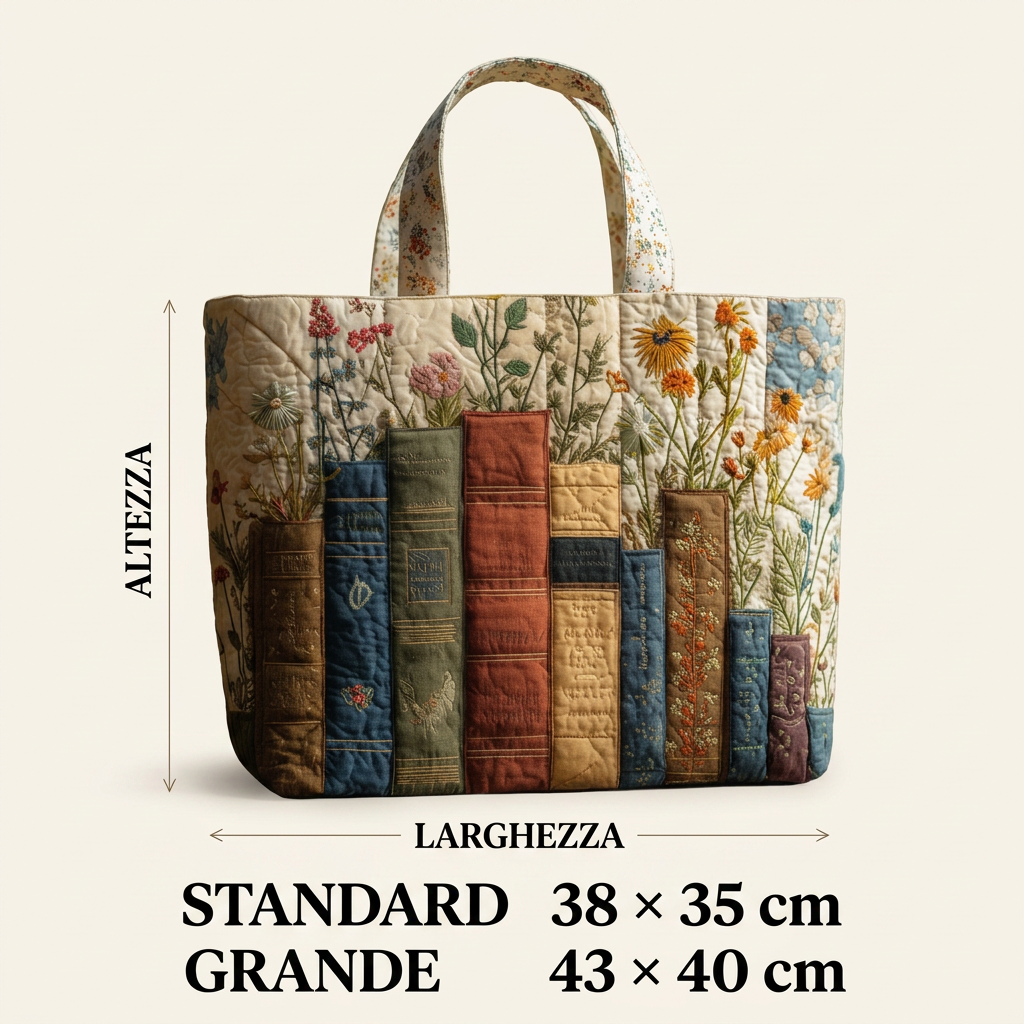 Quilted Bag with Books and Flowers – For Book Lovers