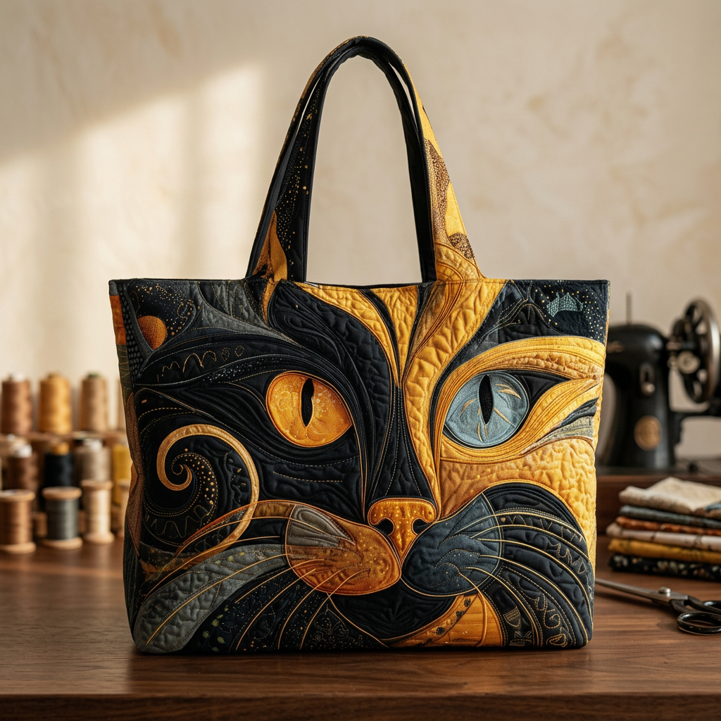 Quilted Bag - Mysterious Cat – Spacious and Lightweight