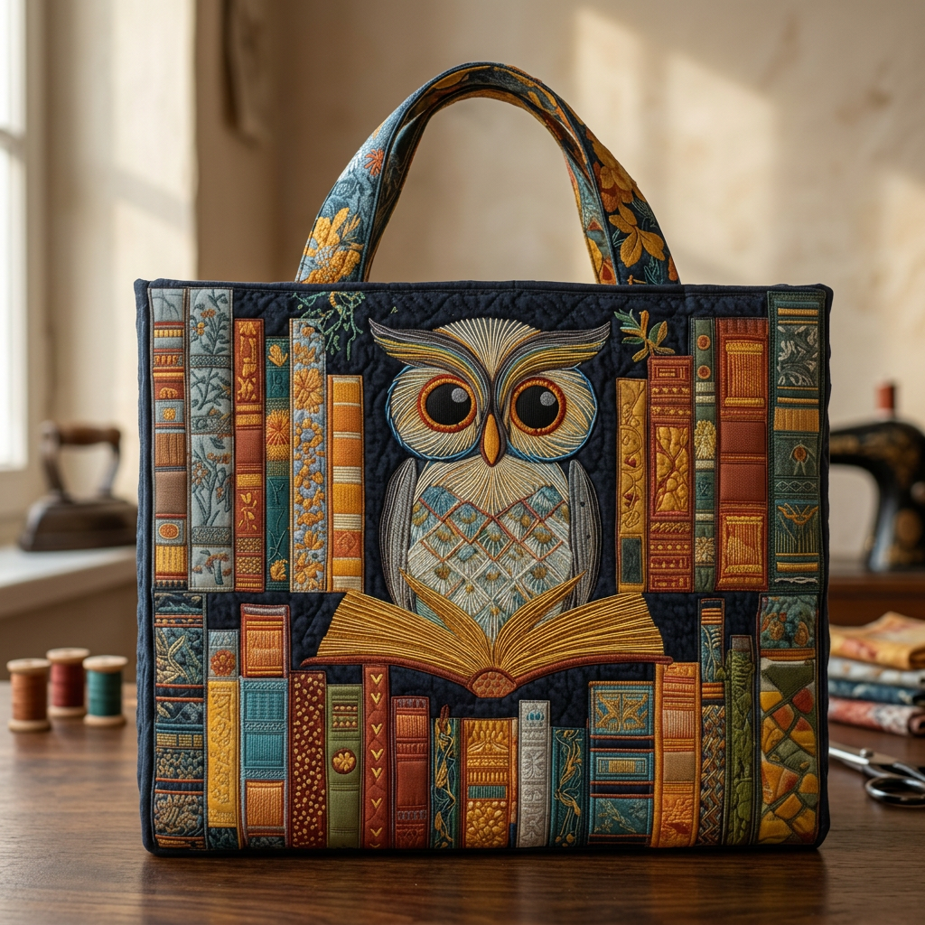 Handcrafted Owl and Antique Books Bag – Gift Idea