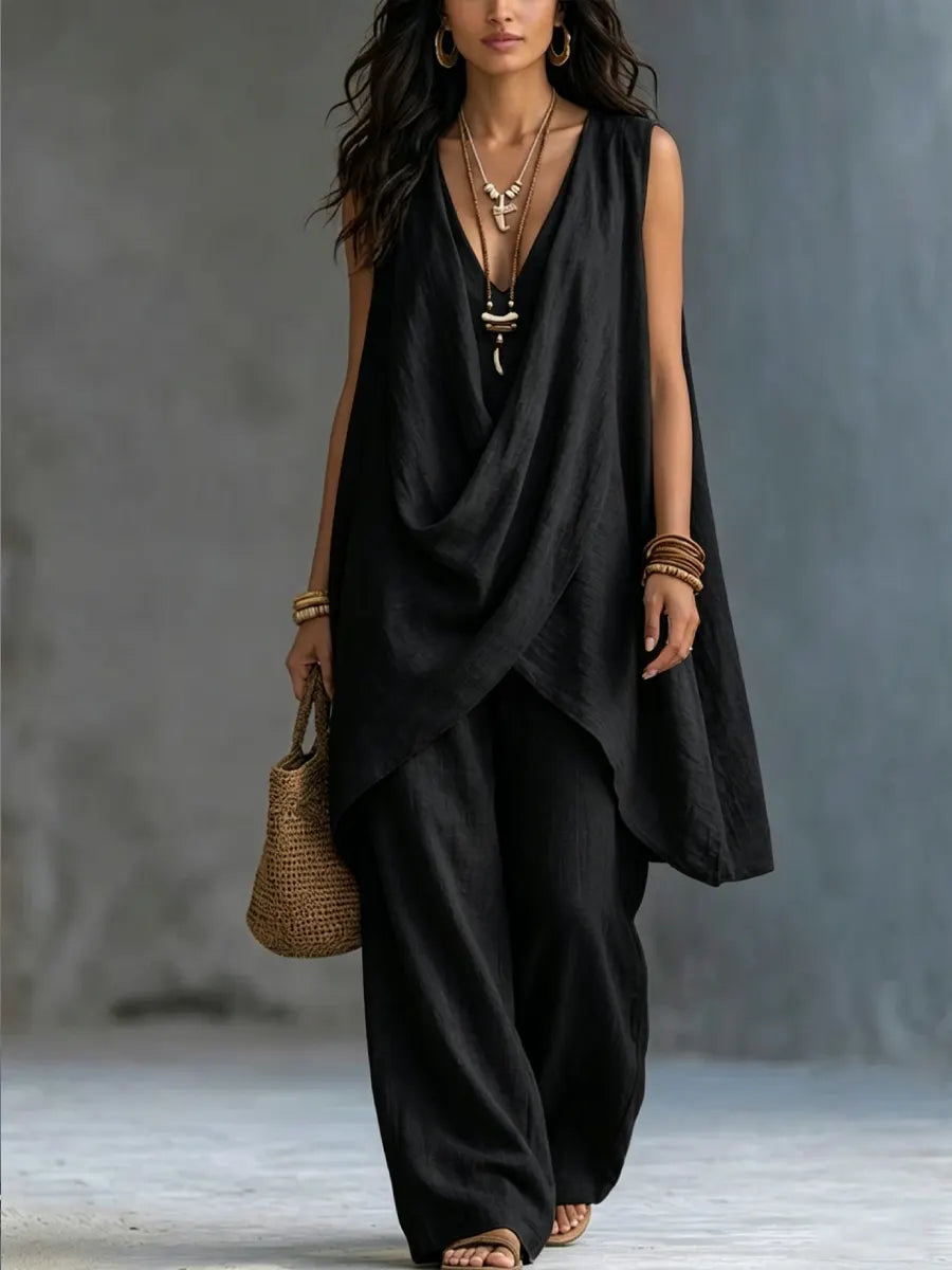 VITTORIA | DRAPED SUIT WITH WIDE PANTS