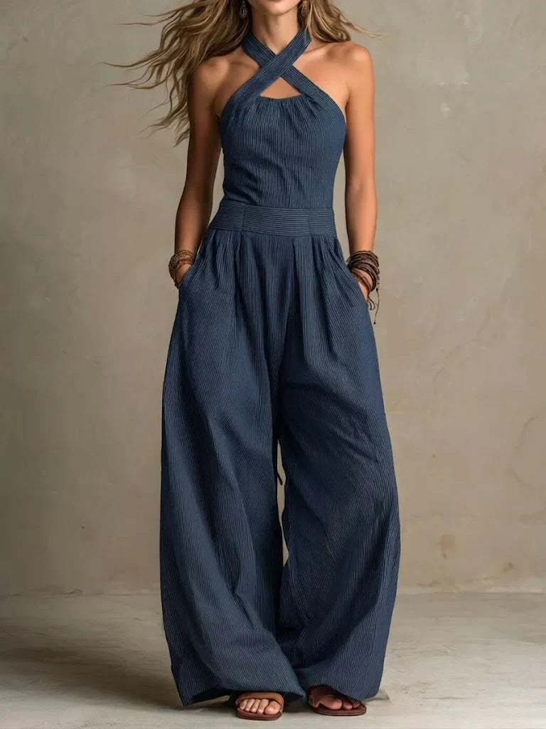 GIOVANNA | FLUID LONG JUMPSUIT WITH HALTER NECK