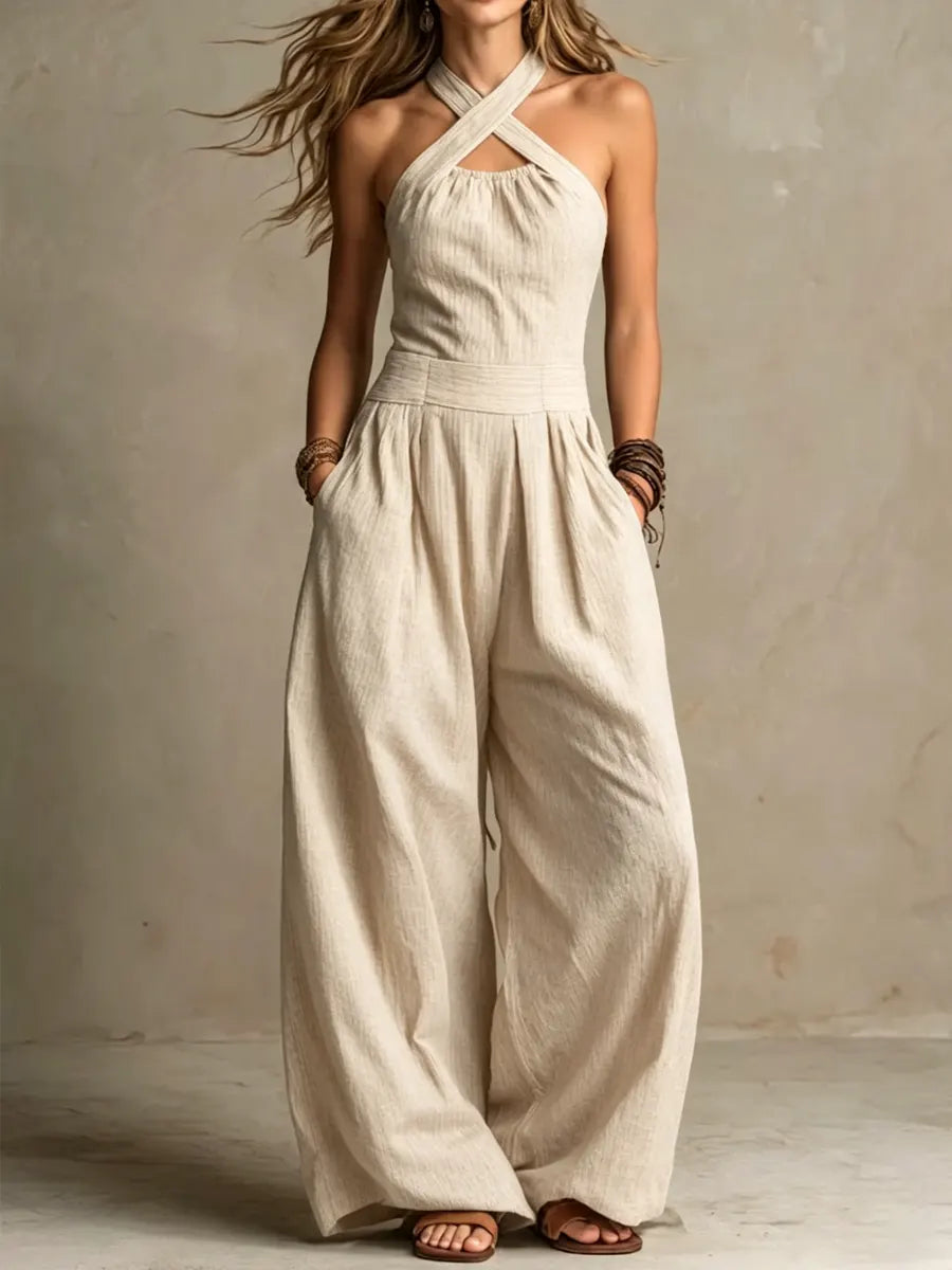 GIOVANNA | FLUID LONG JUMPSUIT WITH HALTER NECK