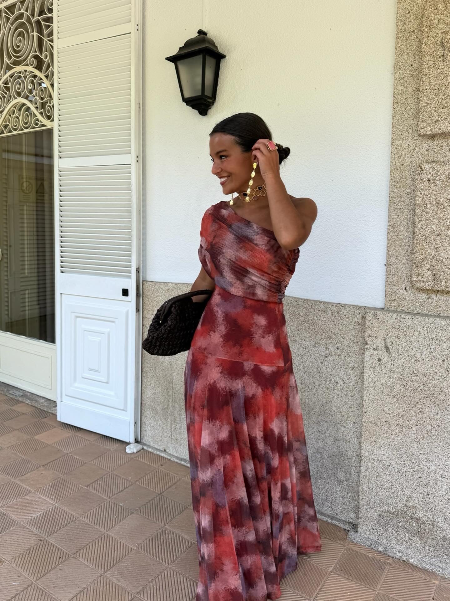 Long Dress with Dropped Shoulder Watercolour