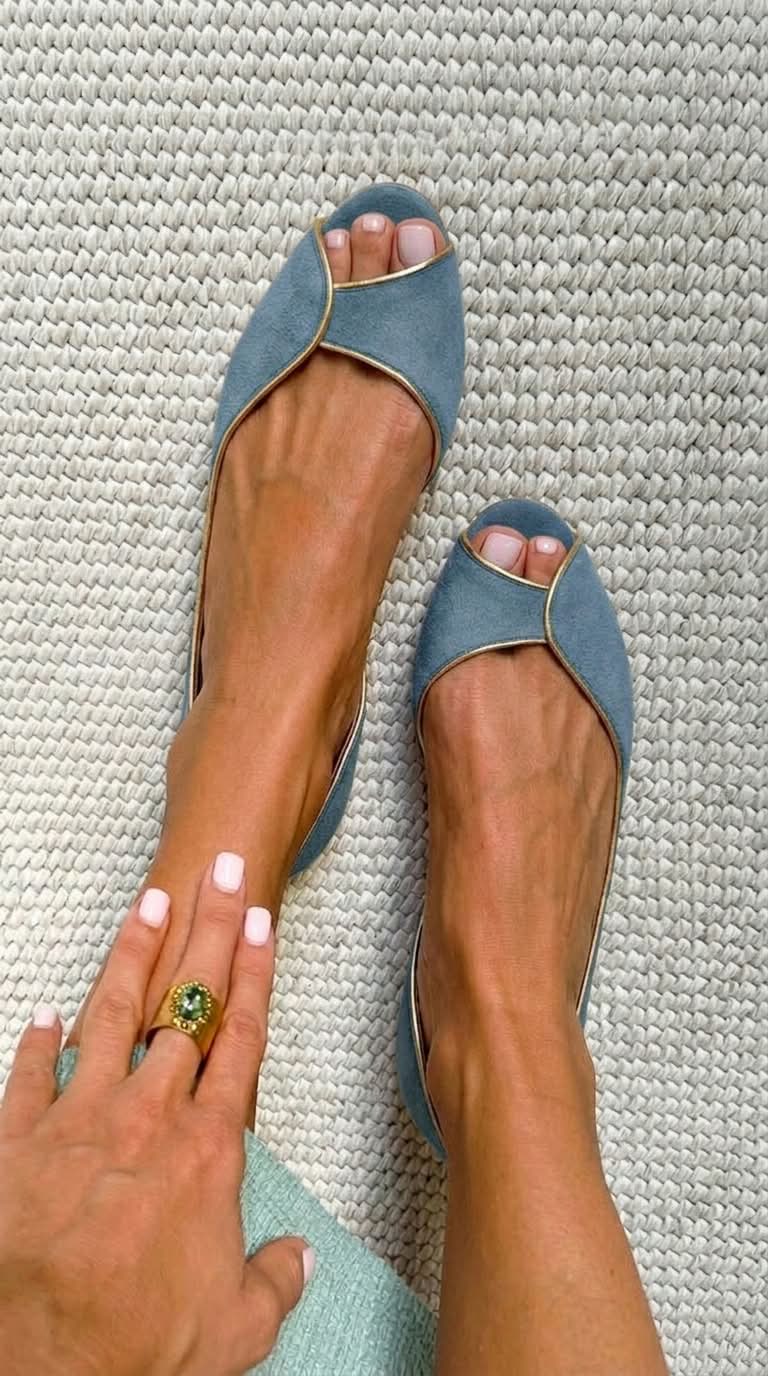 Beige and Gold Faux Suede Peep Toe D'Orsay Ballet Flats