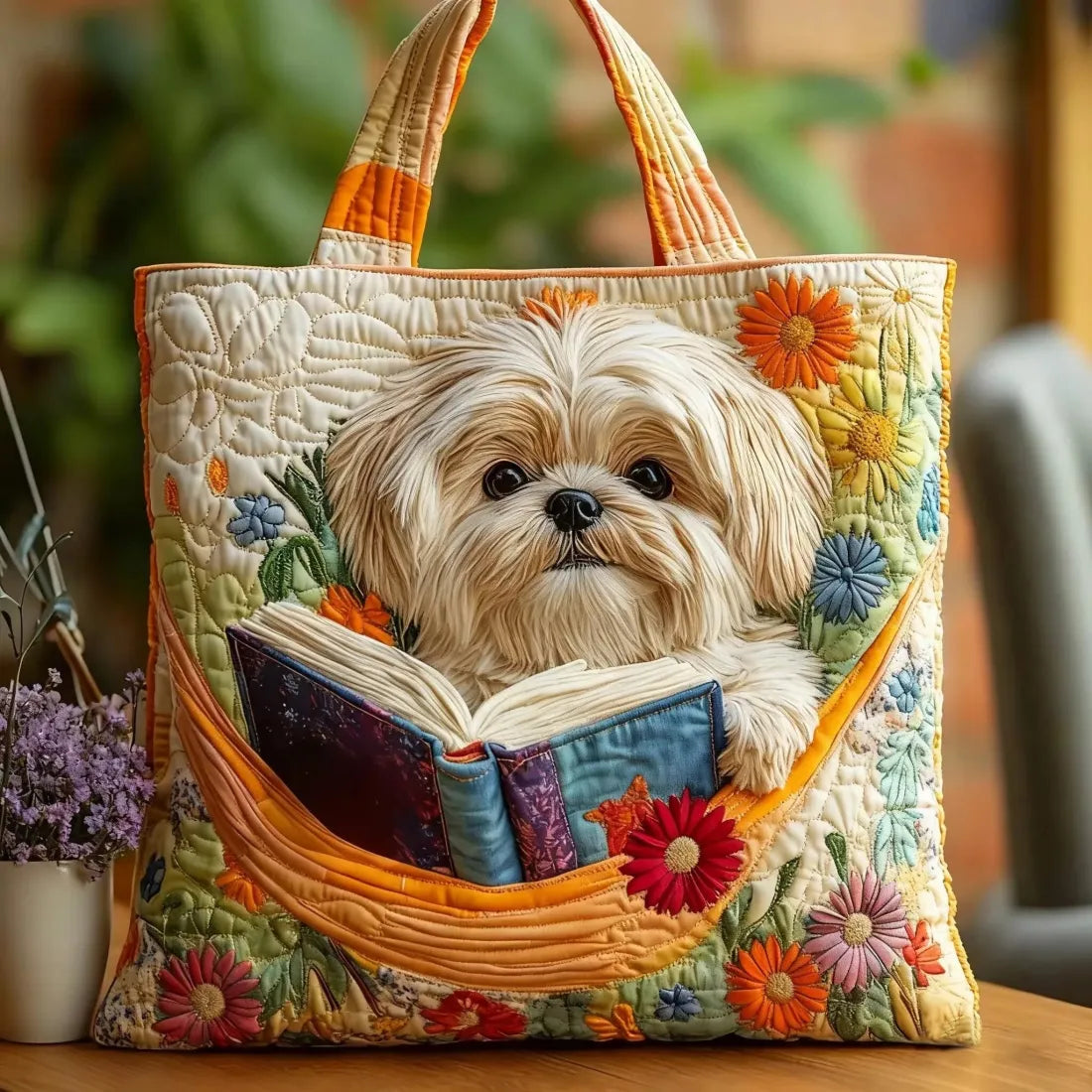 Shih Tzu, Books and Flowers Tote Bag – Gift Idea