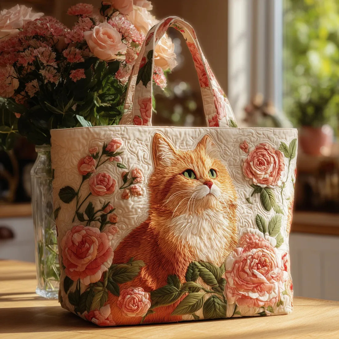 Red Cat and Roses Artisan Bag – Gift Idea