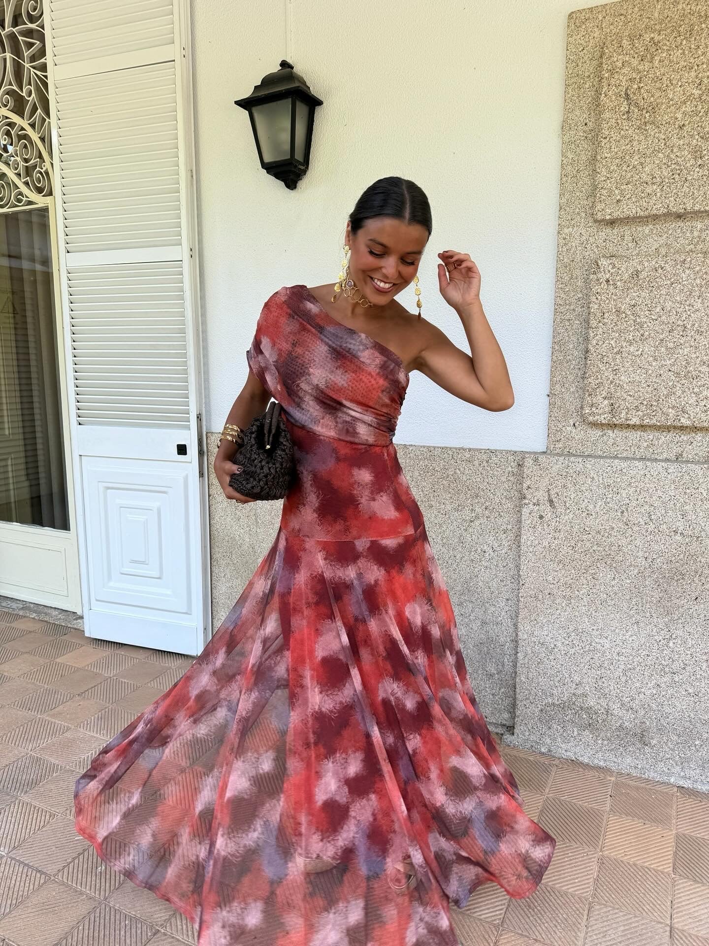 Long Dress with Dropped Shoulder Watercolour