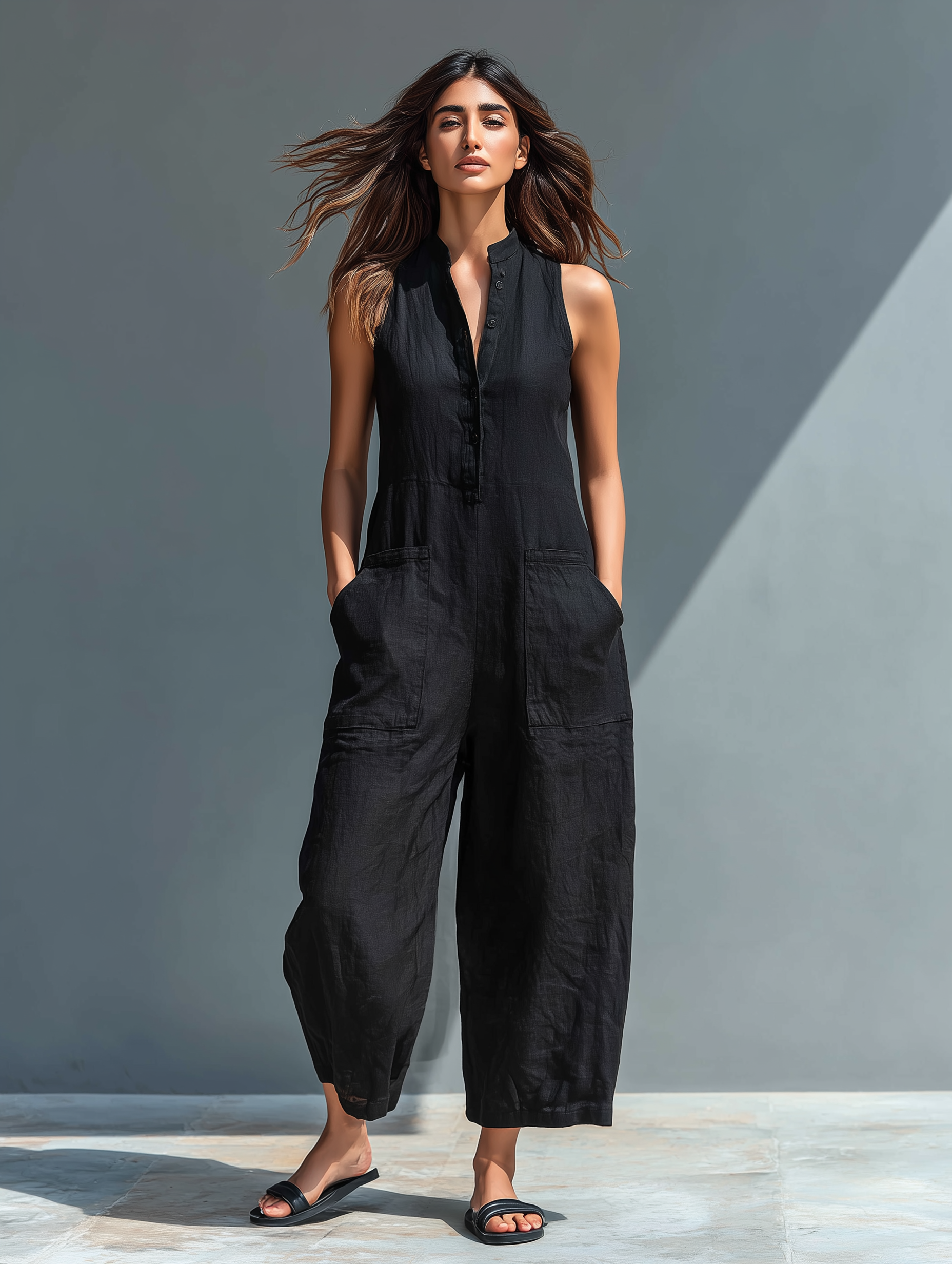 FRANCESCA | FLUID LONG JUMPSUIT WITH POCKETS