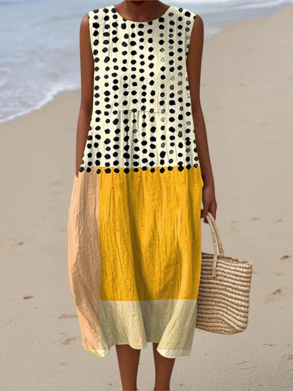 Leah™ | Polka Dot Colourblock Midi Dress