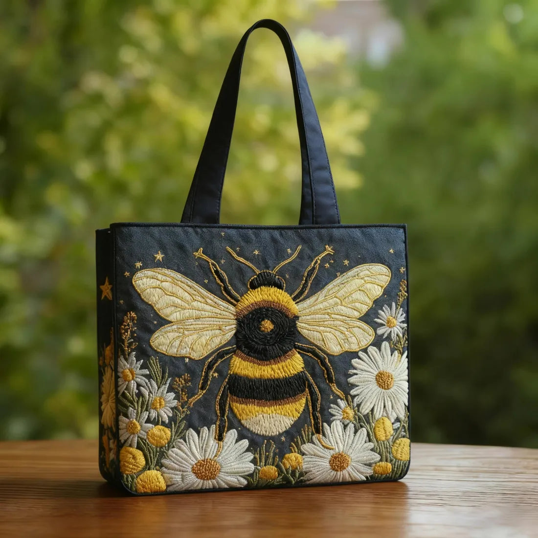 Handcrafted Bag with Bees, Daisies and Stars – Elegant and Practical
