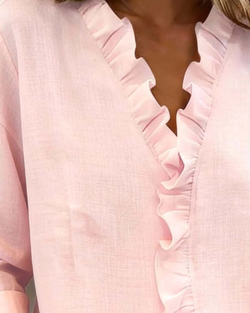Beatriz - Ruffled Blouse with V-Neck