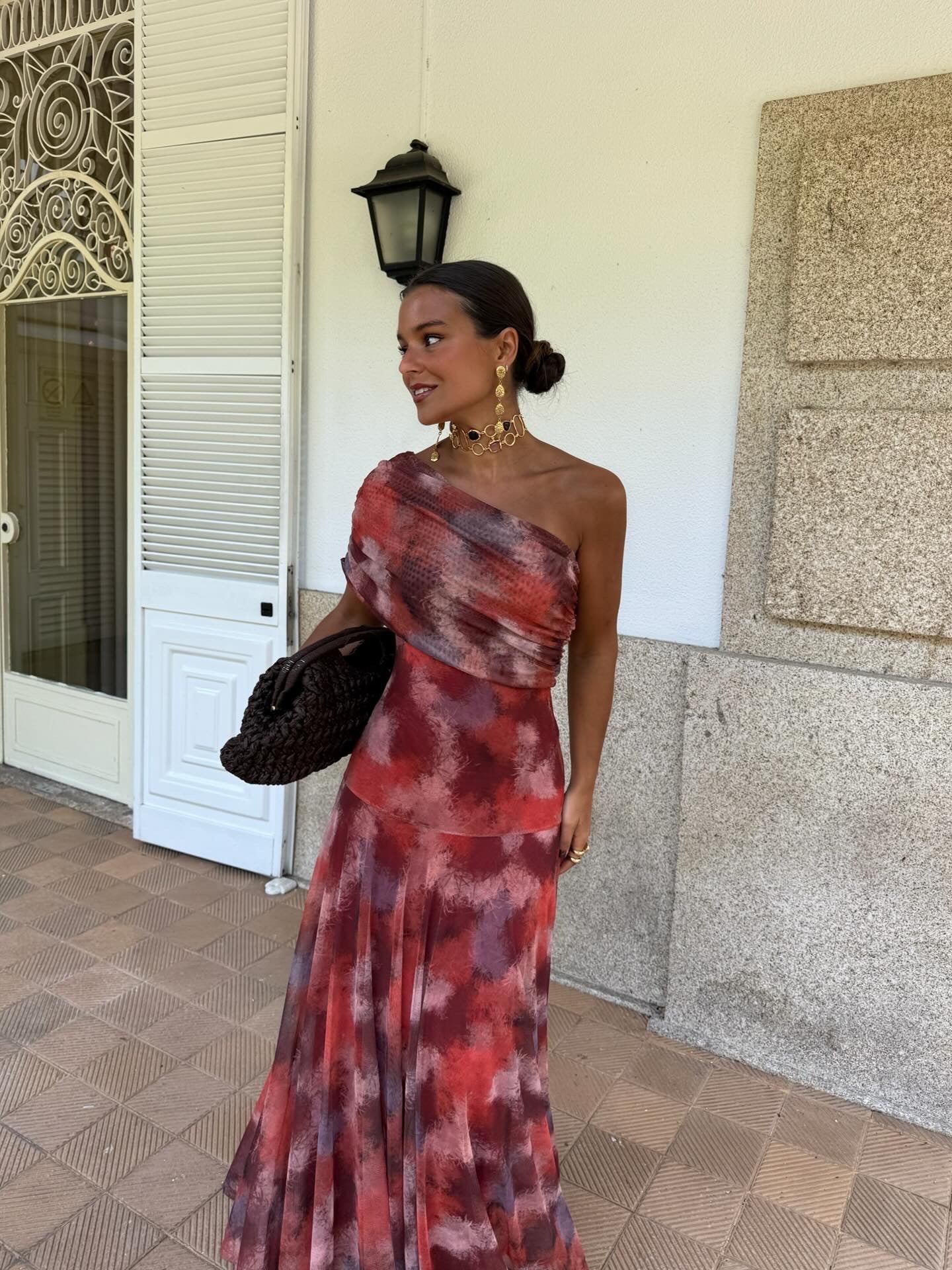 Long Dress with Dropped Shoulder Watercolour