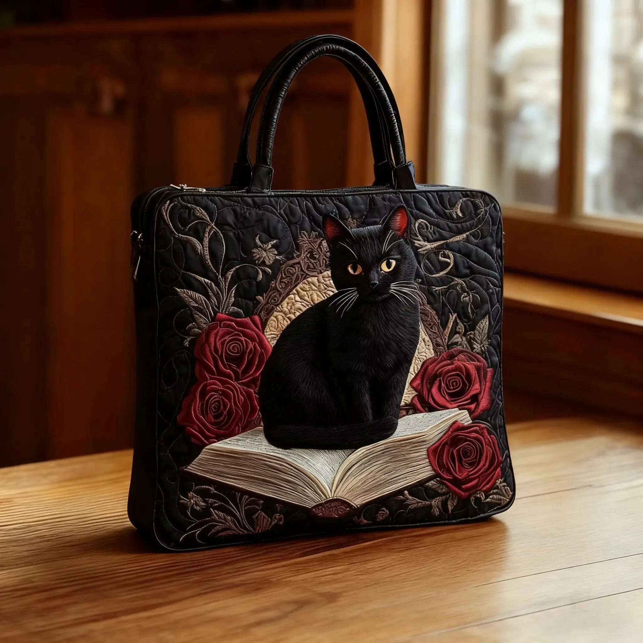 Women's Bag with Black Cat and Books – Two Sizes