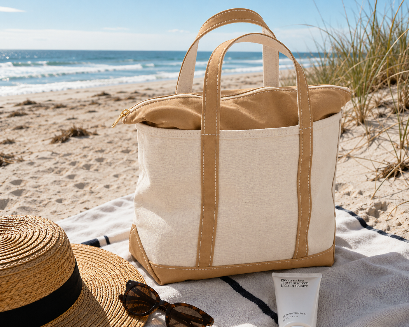 Canvas Beach Bag – Tote with Zip Closure for Women