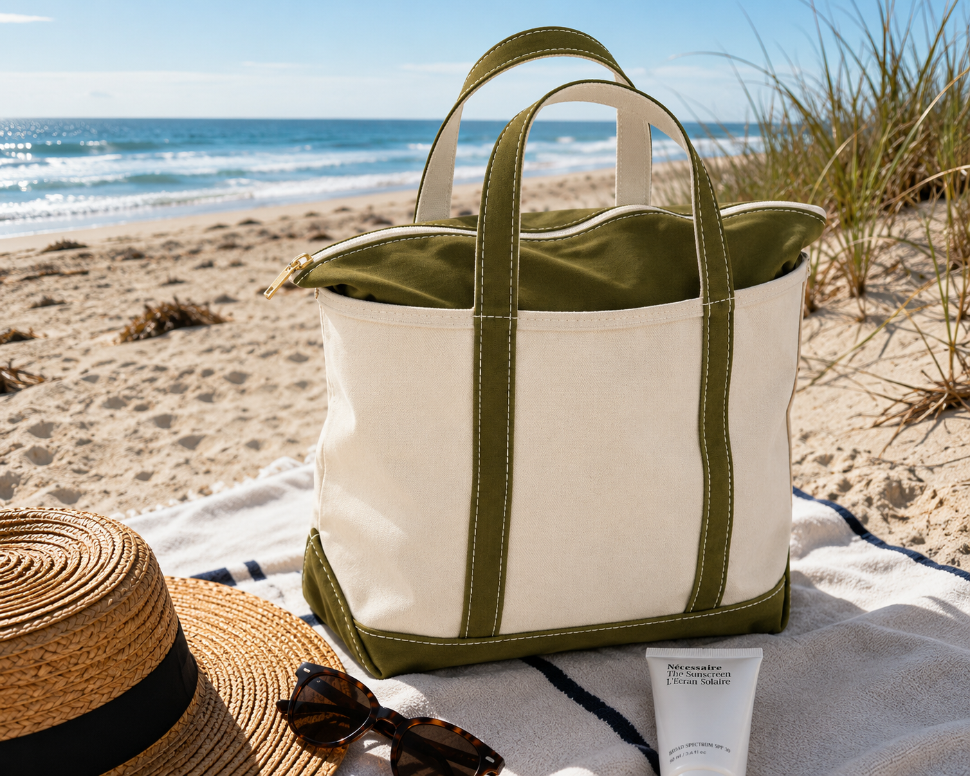 Canvas Beach Bag – Tote with Zip Closure for Women