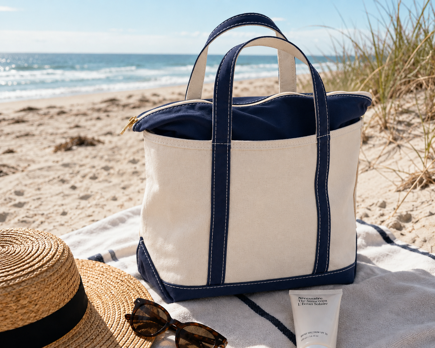 Canvas Beach Bag – Tote with Zip Closure for Women