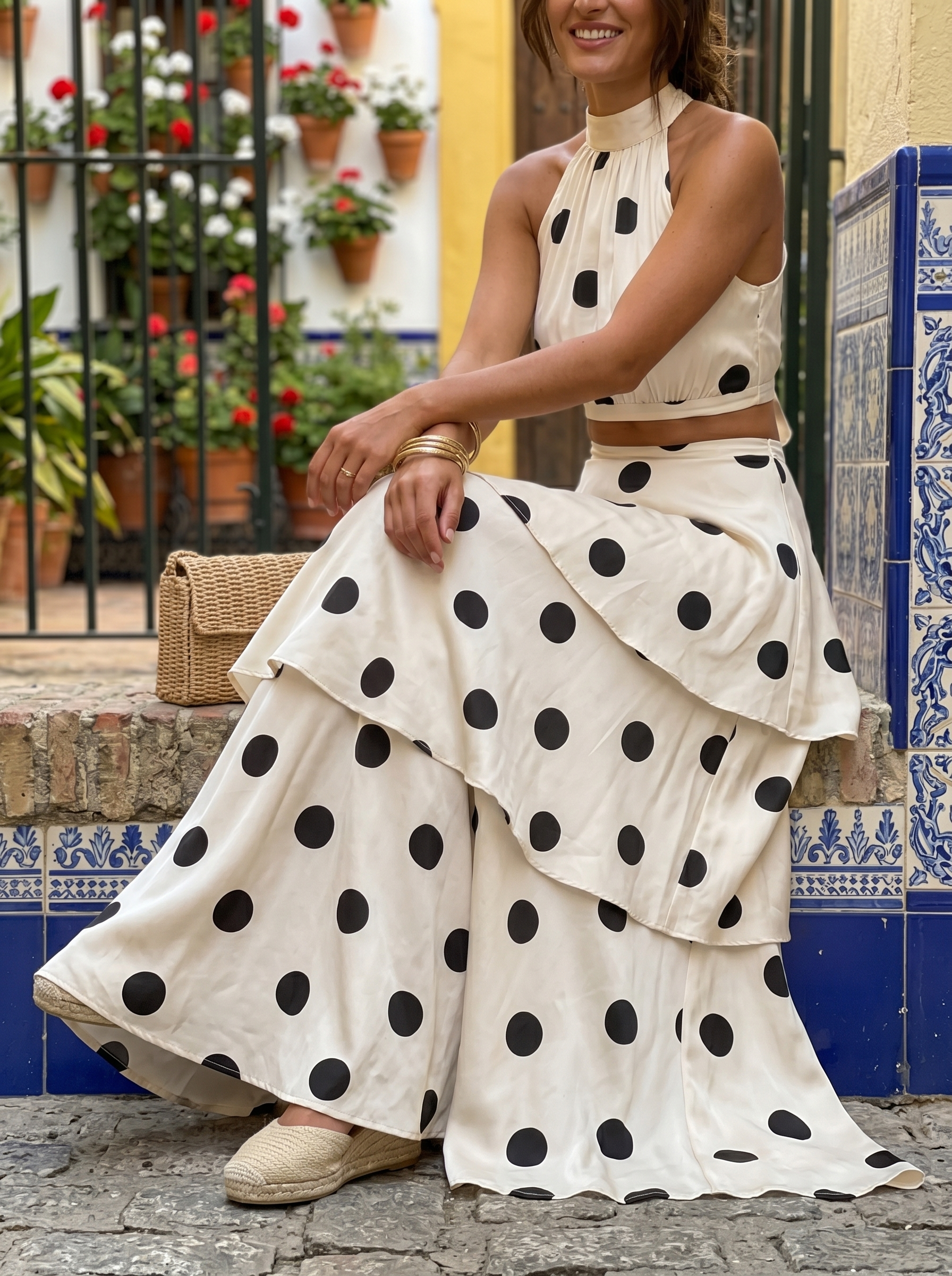 Complete top and long polka dot skirt