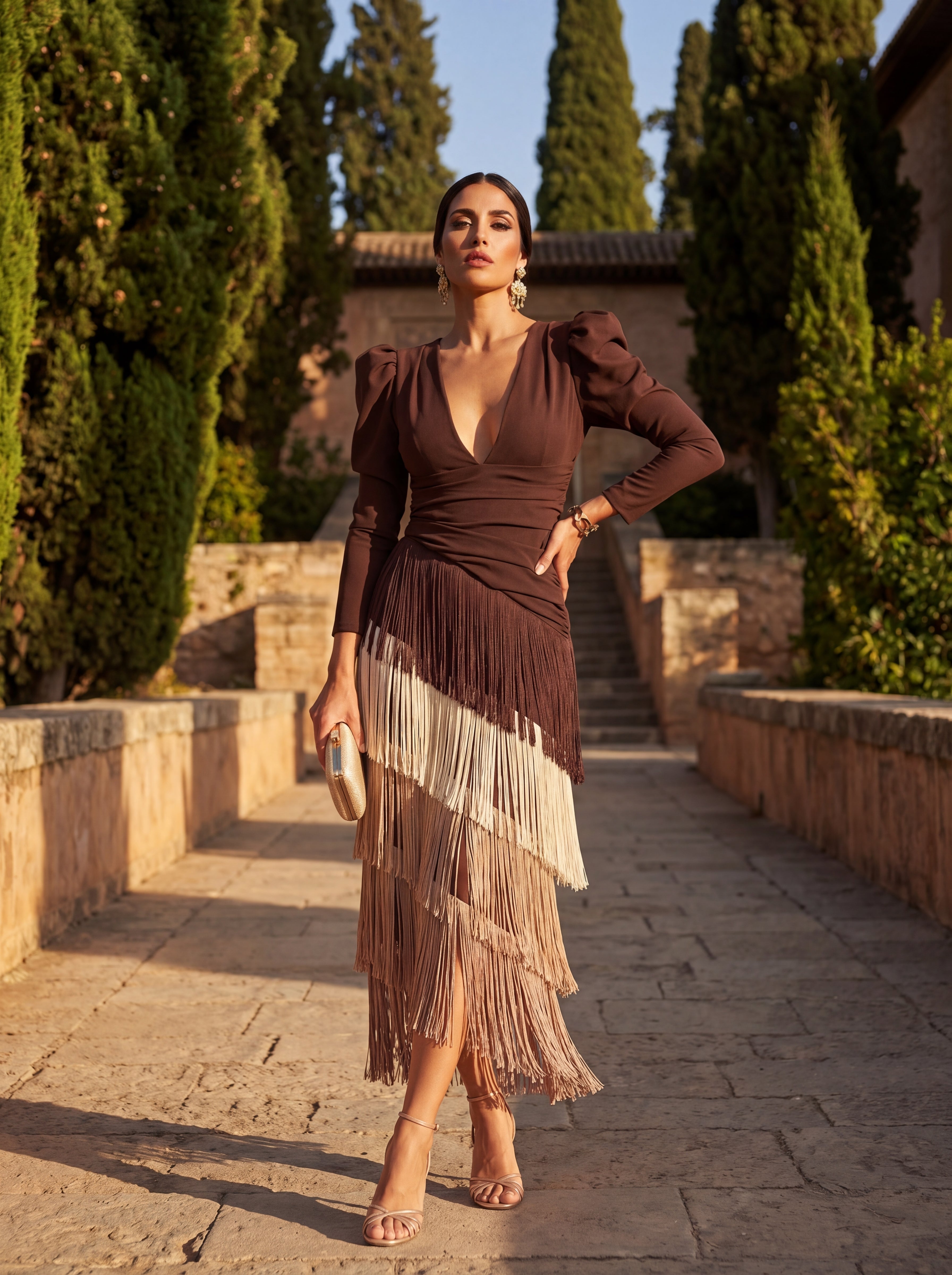 Elegant Fringed Flared Dress - Maison Claire et Sylvie